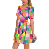 Short Sleeve Ruched Bust Flared Hem Dress