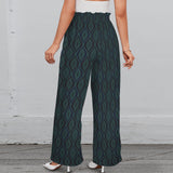 ogee mono green print Strappy Elastic Waist Wide Leg Pants with Pockets
