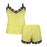lemon alt print Women's Lace Camisole Pajama Set