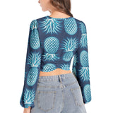 Women's Deep V-Neck Lantern Sleeve Crop Top