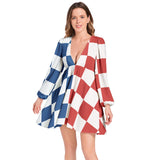 Lantern Sleeve Deep V-Neck Short Dress