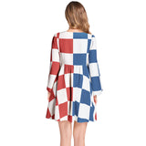 Lantern Sleeve Deep V-Neck Short Dress