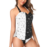 bw notes print 2 Women's Halter Neck Gather Chest Swimsuit (Model S52)