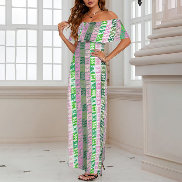 ALL GREEK 2 Women's Off Shoulder Ruffle Boat Neck Dress (Model D71)