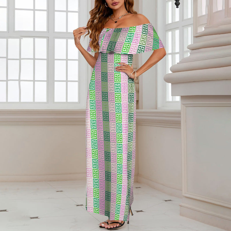 ALL GREEK 2 Women's Off Shoulder Ruffle Boat Neck Dress (Model D71)