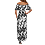 bw print Women's Off Shoulder Ruffle Boat Neck Dress (Model D71)