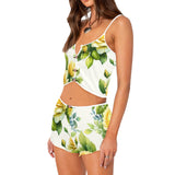 yellow rose print 4 Floral Applique Cami Top Shorts Pajama Set