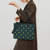 polka dot herringbone print PU Leather Handbag-Medium (Model 1747)