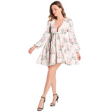 Lantern Sleeve Deep V-Neck Short Dress
