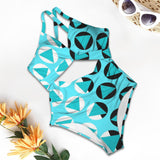 polka dot trig 6 print Women's Twist Front Tie Back Swimsuit (Model S57)