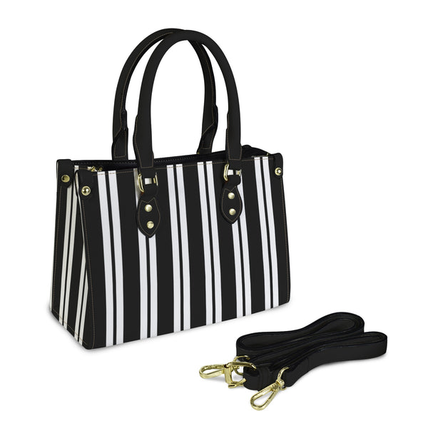 black and white striped 9k solid PU Leather Handbag-Small (Model 1747)
