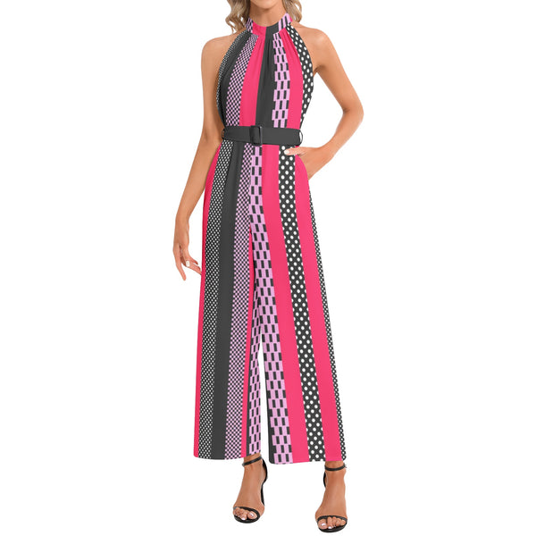 Halter Neck Buckle Belted Jumpsuit