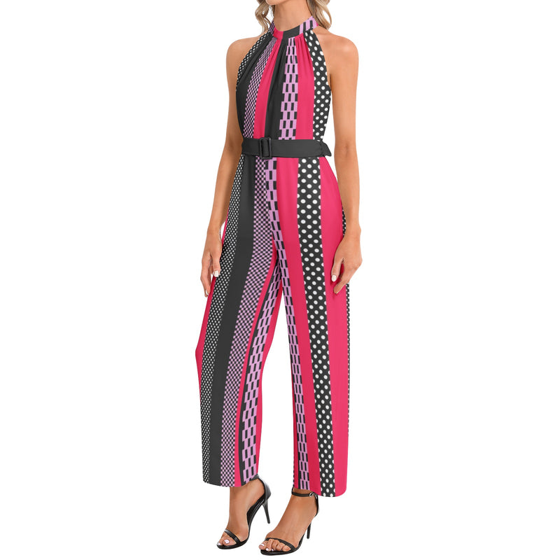Halter Neck Buckle Belted Jumpsuit