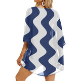 waves blue white print 2A Women's Kimono Chiffon Cover Ups (Model H51)