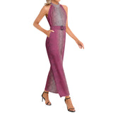 Halter Neck Buckle Belted Jumpsuit