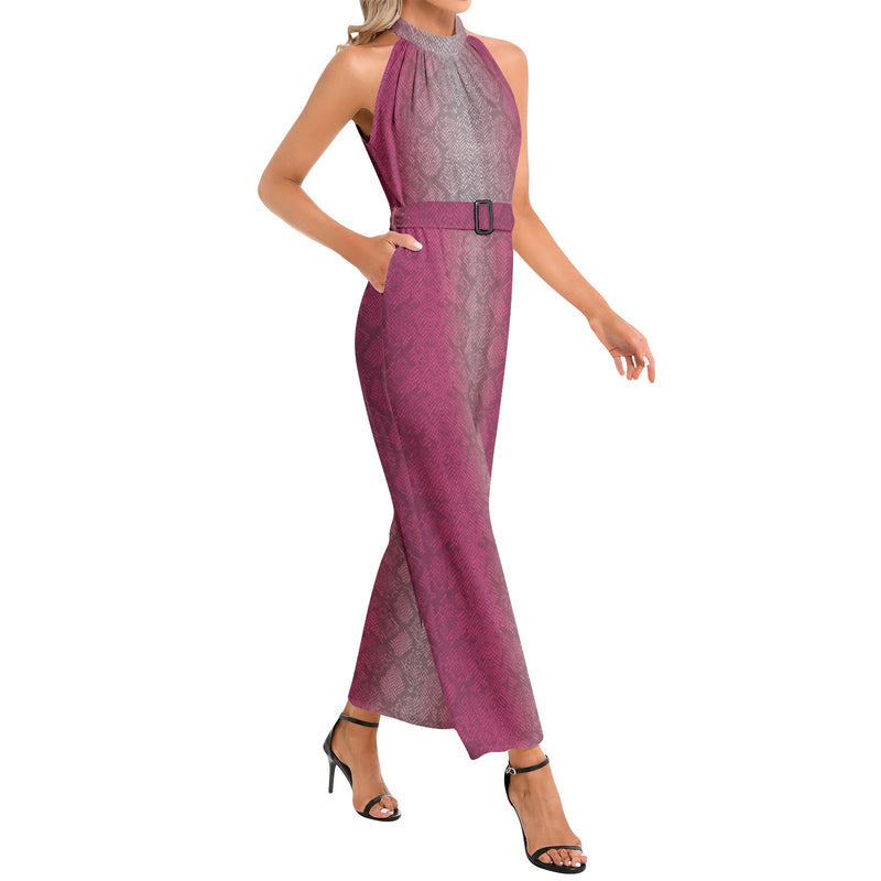 Halter Neck Buckle Belted Jumpsuit