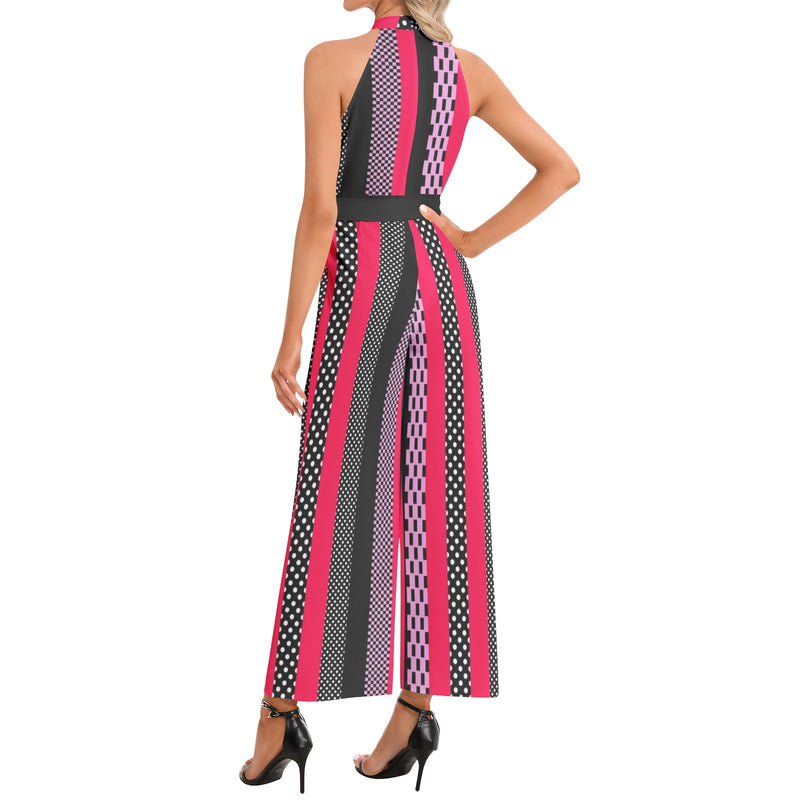Halter Neck Buckle Belted Jumpsuit