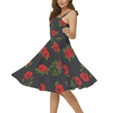 Sleeveless Square Neck Flare Hem Midi Dress