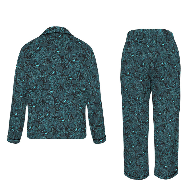 Teal Paisley Women's Long Sleeve Satin Pajama Set