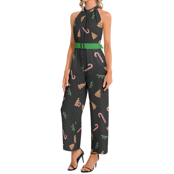 Halter Neck Buckle Belted Jumpsuit