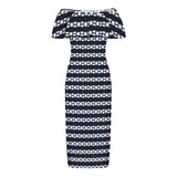 molecular print striped Women's Off Shoulder Ruffle Boat Neck Dress (Model D71)