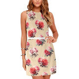 big rose print pink and red Eos Women's Sleeveless Dress (Model D01)