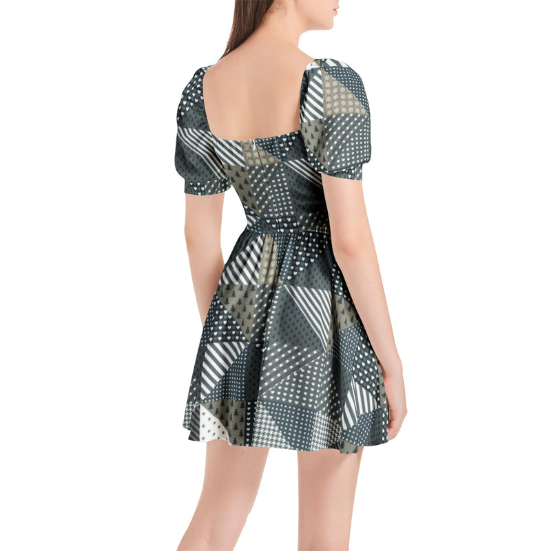 Puff Sleeve Sweetheart Neck Short Dress