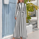 Tribal Sleeve High Neck Long Dress