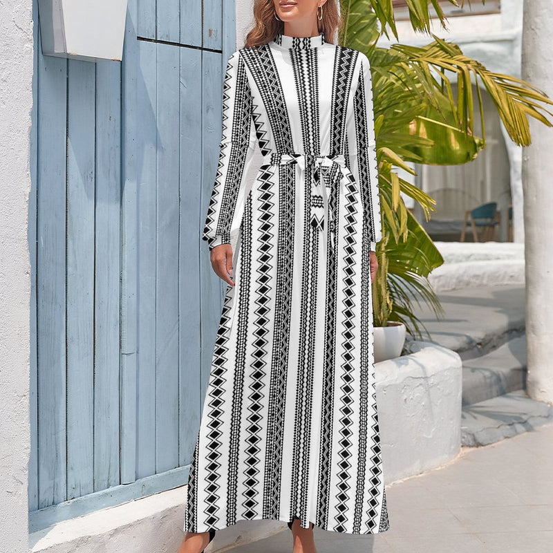 Tribal Sleeve High Neck Long Dress