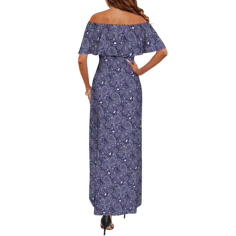 Paisley Royale Women's Off Shoulder Ruffle Boat Neck Dress (Model D71)