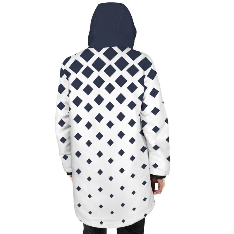 dk blue print 10K Men's Mid-Length Hooded Coat (Model H69)