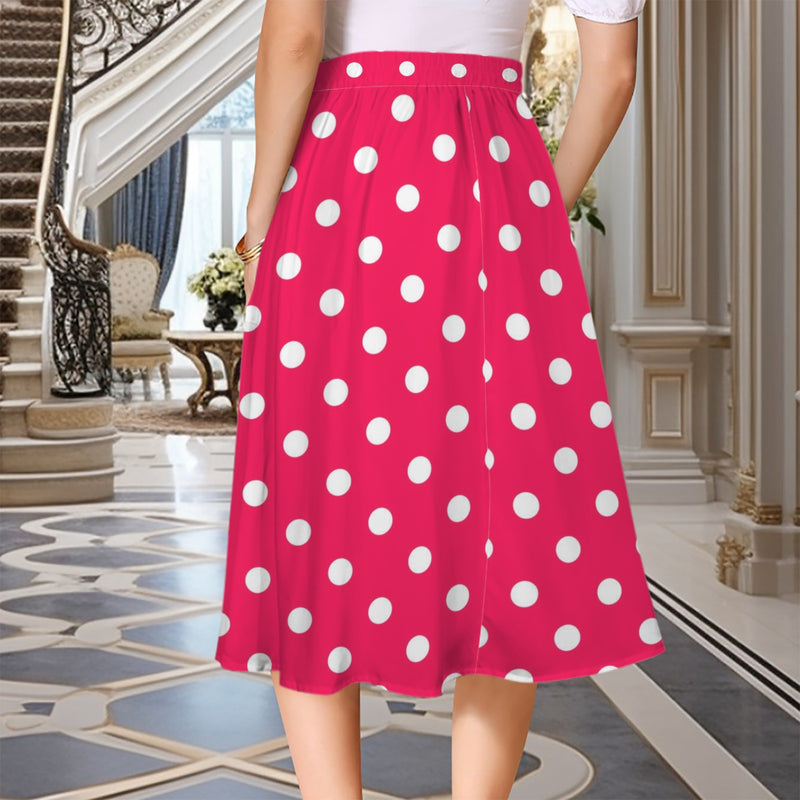 Polka Dots Elastic Waist Pocket Midi Skirt