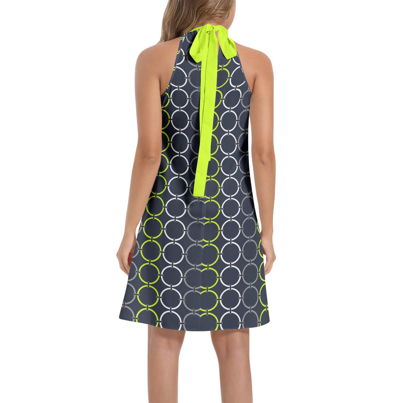 Tie Back Halter Neck Flared Dress