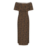 Paisley Off Shoulder Ruffle Boat Neck Dress