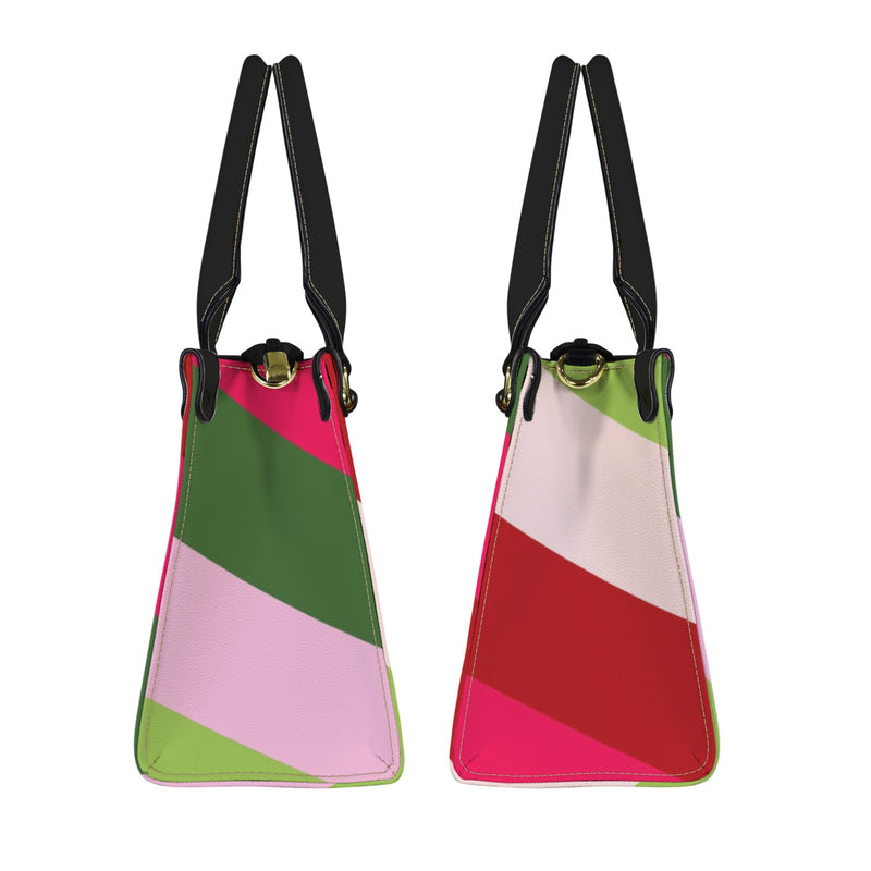 rasp biased striped print PU Leather Handbag-Small (Model 1747)