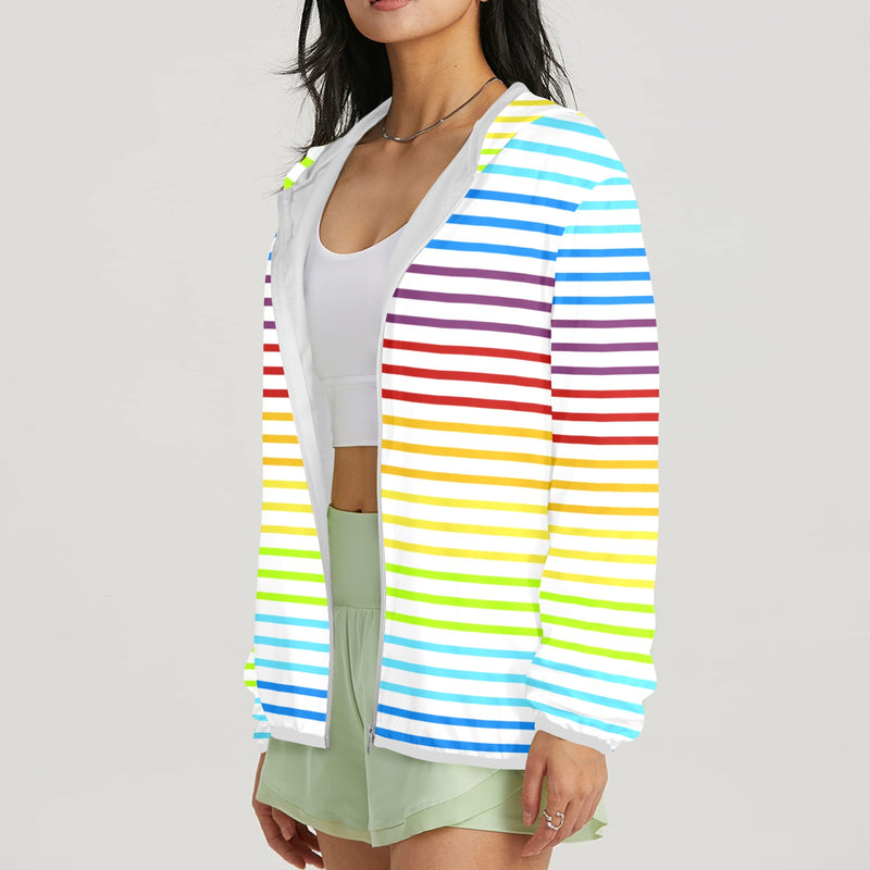 3bg spectrum front Women's Lightweight Sun Protection Hoodie (Model H62)
