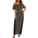 bronze diamond print 3A Women's Off Shoulder Ruffle Boat Neck Dress (Model D71)