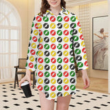 jam kisses print Women's 3/4 Sleeve Button Up Shirt Dress