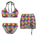 color matrix varied print Drawstring Halterneck Three-Piece Swimsuit Skirt