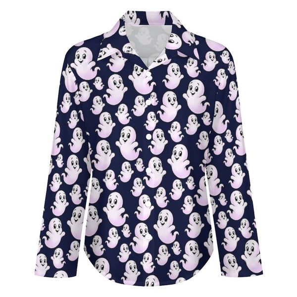 Long Sleeve Blouse (B648) Cropped hem shirt