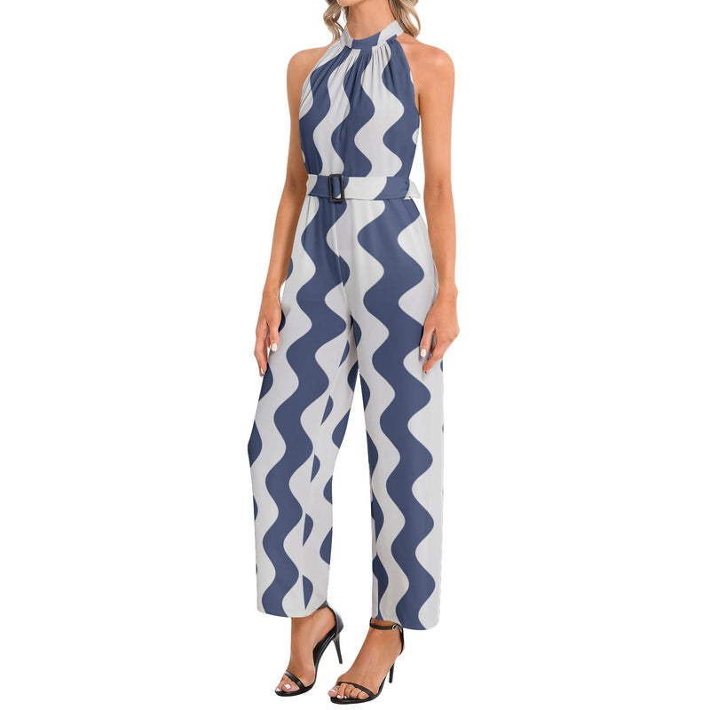 Halter Neck Buckle Belted Jumpsuit
