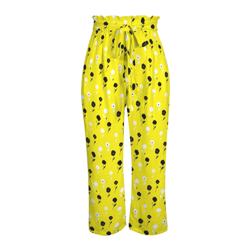 lemon poppy Strappy Elastic Waist Wide Leg Pants with Pockets