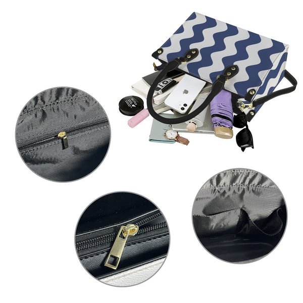 wavy delft print PU Leather Handbag-Small (Model 1747)