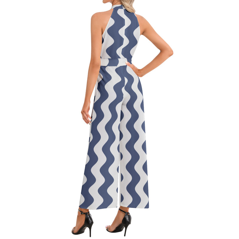 Halter Neck Buckle Belted Jumpsuit