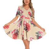 Short Sleeve Ruched Bust Flared Hem Dress