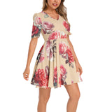 Short Sleeve Ruched Bust Flared Hem Dress