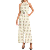 Halter Neck Buckle Belted Jumpsuit