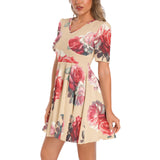Short Sleeve Ruched Bust Flared Hem Dress