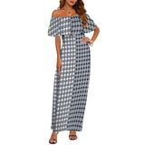 two tone rose stained glass print 3 Women's Off Shoulder Ruffle Boat Neck Dress (Model D71)