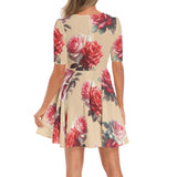 Short Sleeve Ruched Bust Flared Hem Dress